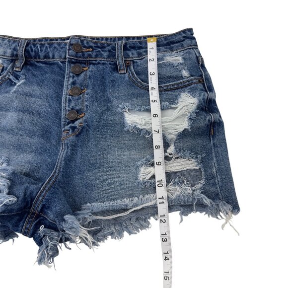 HIDDEN Women Distressed Blue Denim High-Waisted Shorts XL Frayed Hem Button Fly - Picture 7 of 13